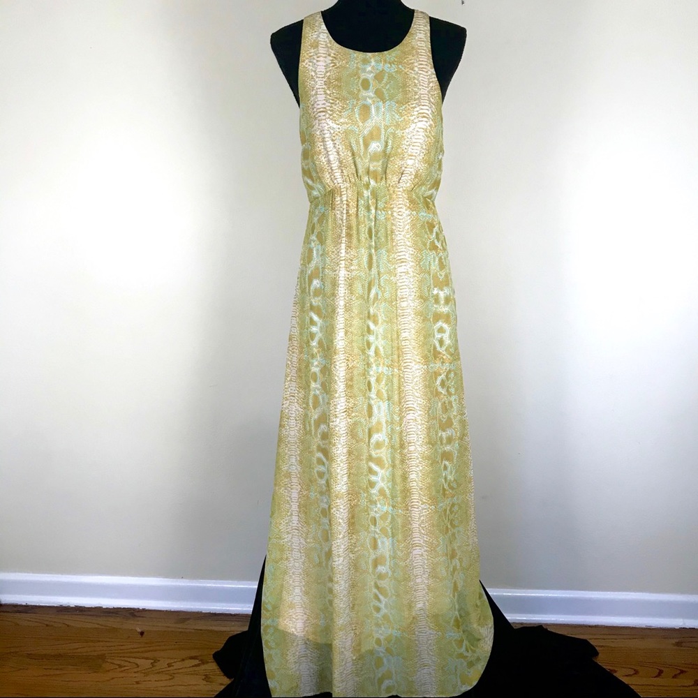 Bar III Yellow Green Print Summer Maxi Dress